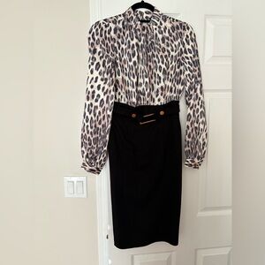 Venus One Piece Leopard Blouse & Black Pencil Skirt BRAND NEW